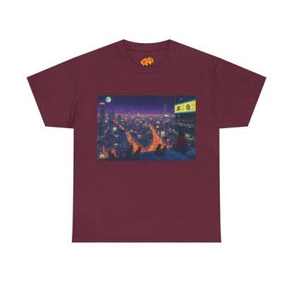 Anime Style Neon Night Cityscape w/Cats T-Shirt