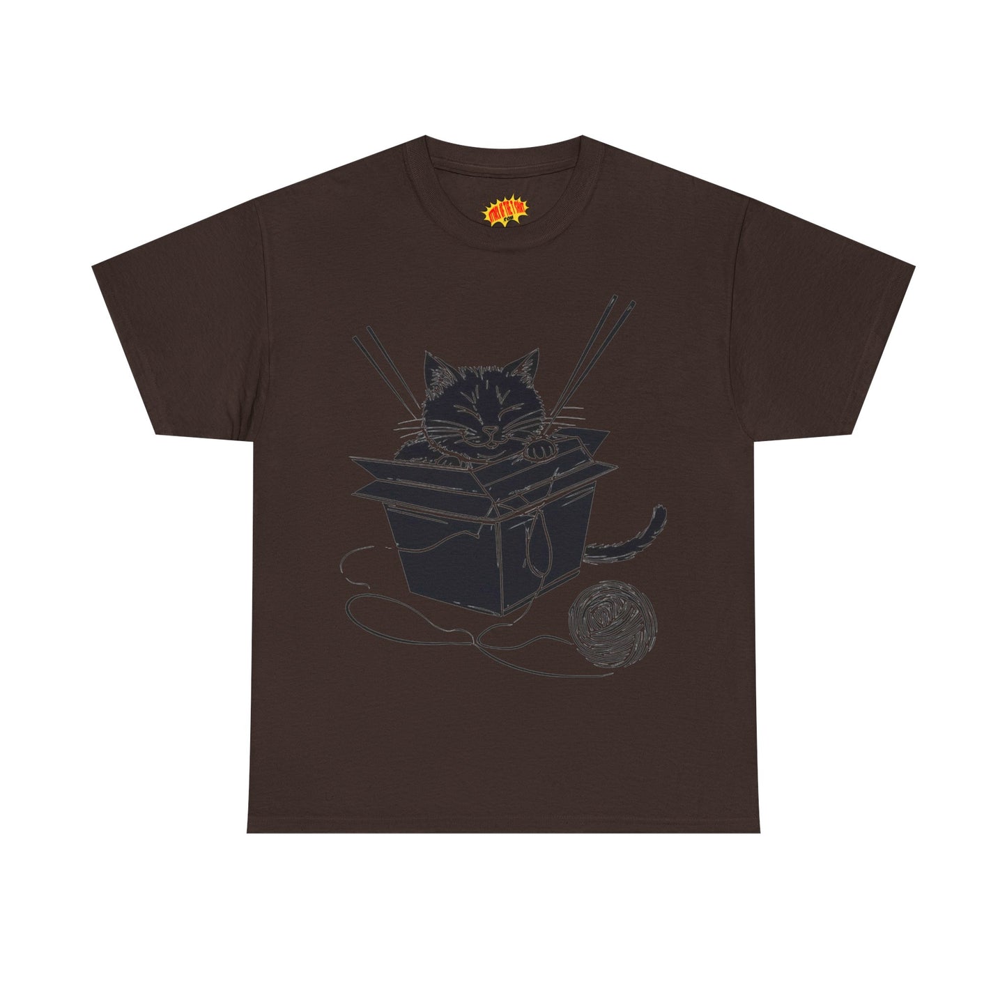 Black Cat w/Box + Yarn Ball Art Drawing Tee Shirt *Multiple Colors*