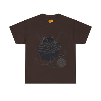 Black Cat w/Box + Yarn Ball Art Drawing Tee Shirt