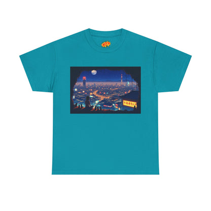 Anime Neon Cityscape Scene w/Girl & Cats T-Shirt