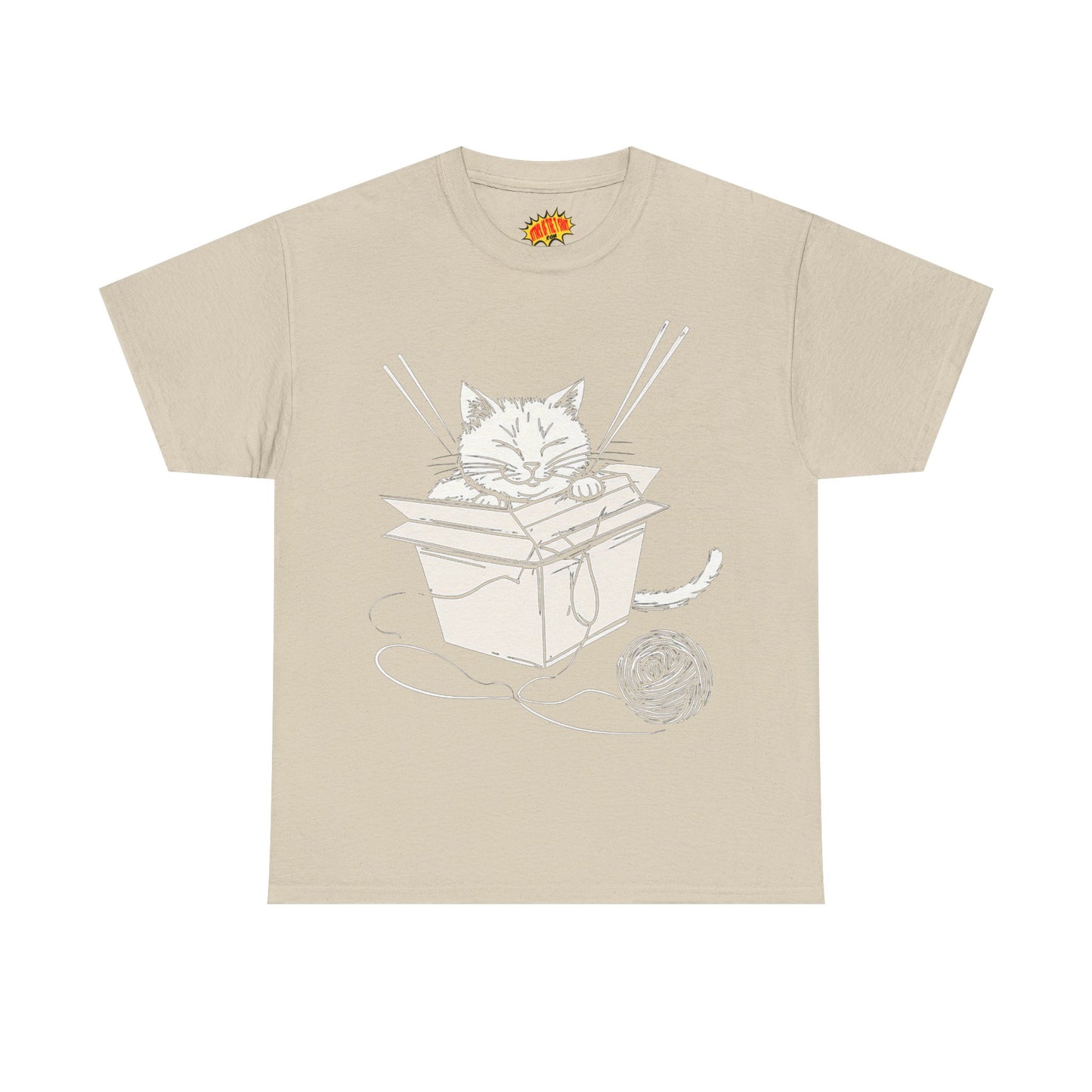 Cat w/Box + Yarn Ball Art Drawing Tee Shirt *Multiple Colors*