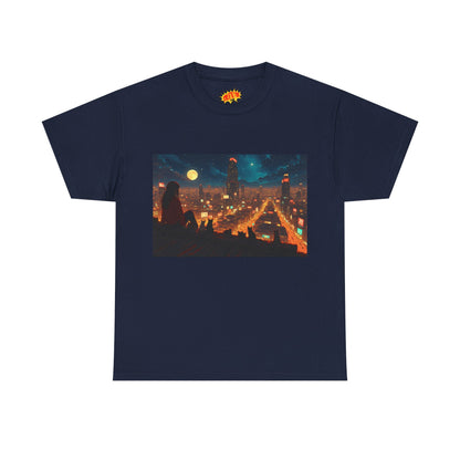 Anime Style Neon City Scene w/Girl & Cats T-Shirt