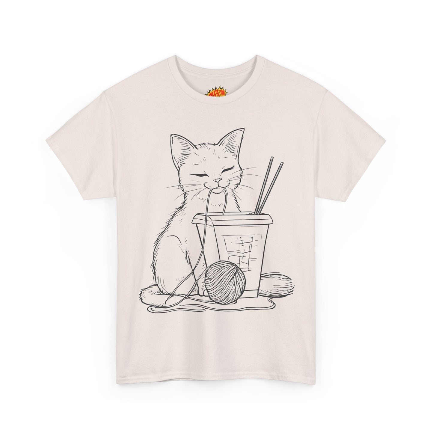 Cat w/Takeout + Yarn Ball Line Drawing Tee Shirt *Multiple Colors*