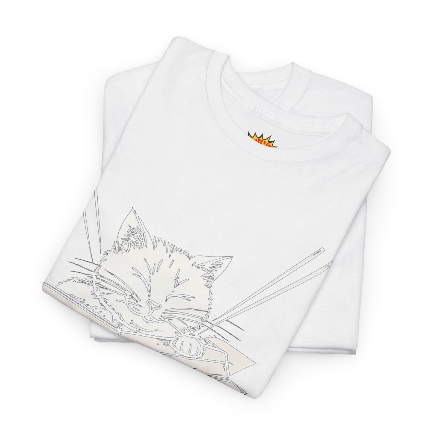 Cat w/Box + Yarn Ball Art Drawing Tee Shirt *Multiple Colors*