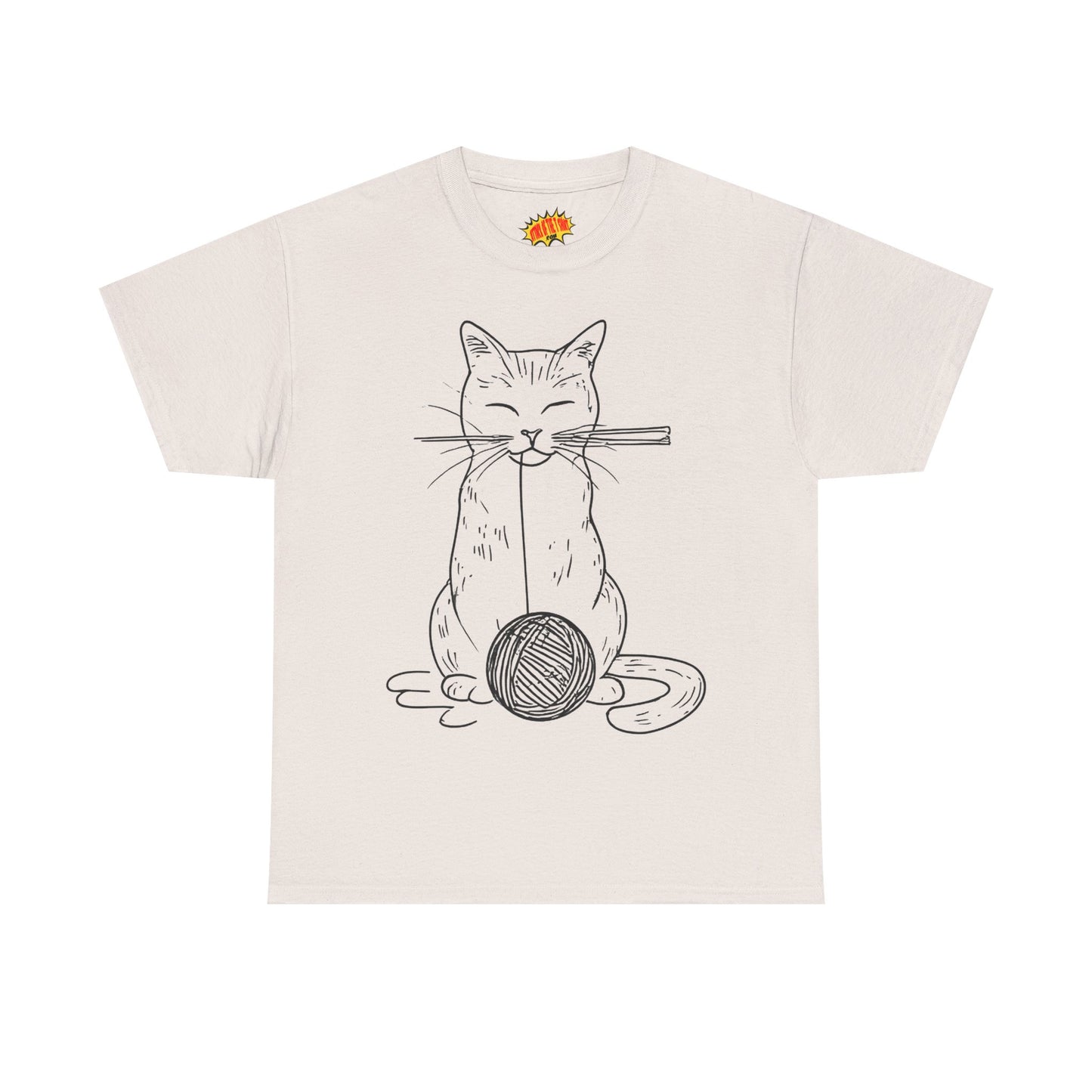 Cat w/Yarn Ball Line Art Drawing Tee Shirt *Multiple Colors*