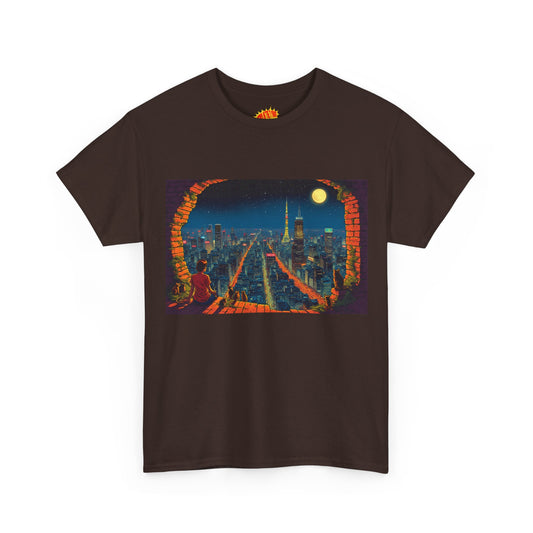 Vintage Anime Style Cityscape w/Girl & Cats T-Shirt *Multiple Colors*