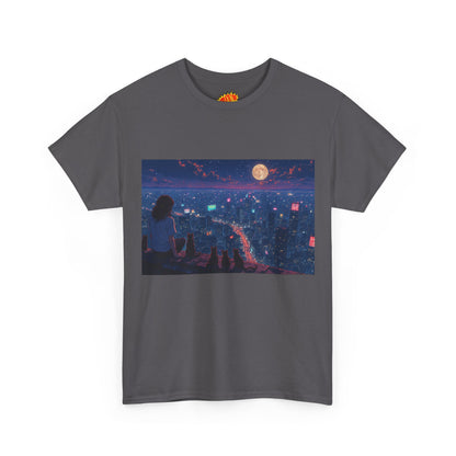 Anime Nighttime Cityscape w/Girl & Cats T-Shirt