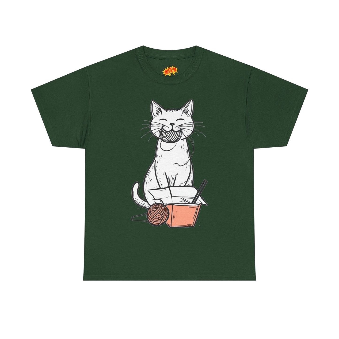 Cat w/Yarn Ball Takeout Art Tee Shirt *Multiple Colors*