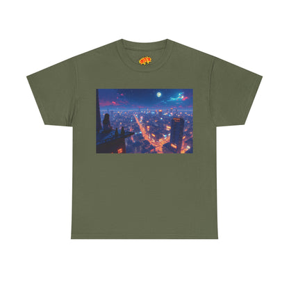 Nighttime Neon Anime Cityscape w/Cats T-Shirt