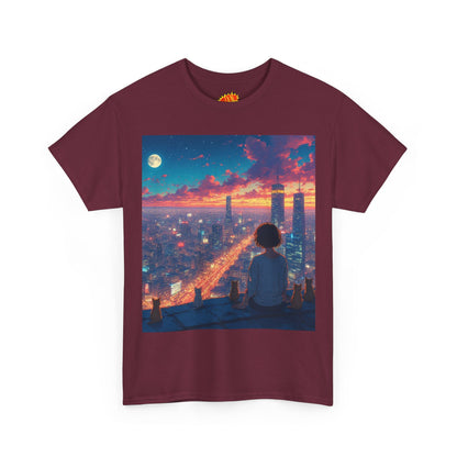 Neon City Anime Nighttime Scene w/Cats T-Shirt