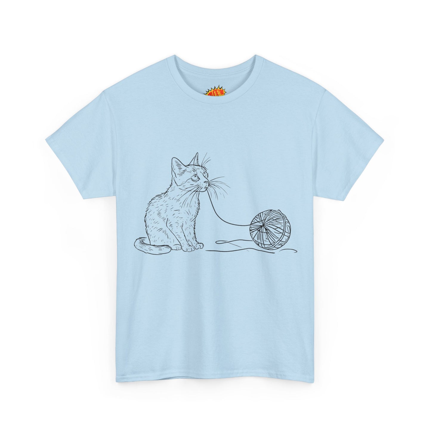 Cat w/Yarn Line Drawing Art Tee Shirt *Multiple Colors*