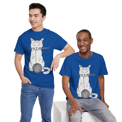White Cat w/Yarn Ball Art Drawing Tee Shirt