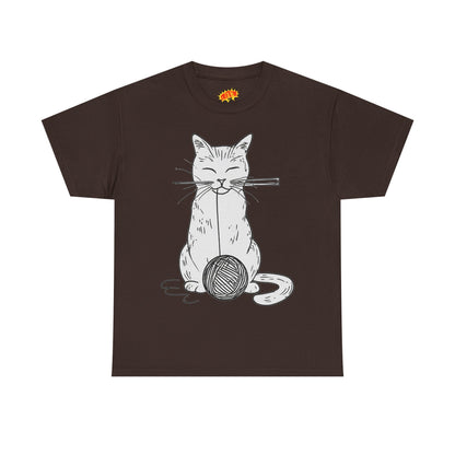 White Cat w/Yarn Ball Art Drawing Tee Shirt