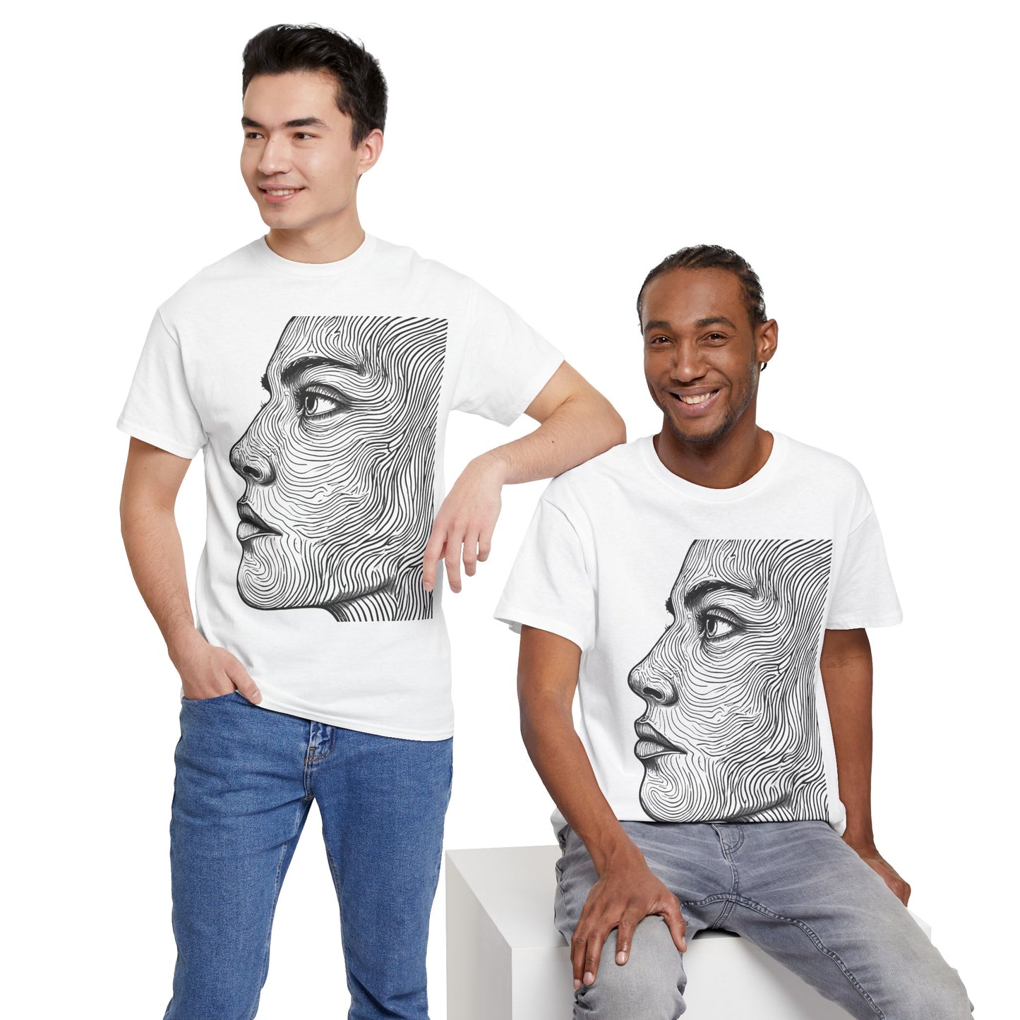 Human Face Profile Line Drawing Graphic Art Tee Shirt *Multiple Colors*
