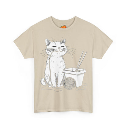 Happy Cat w/Noodles + Yarn Ball Art Drawing Tee Shirt