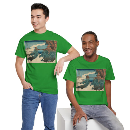 The Hanging-cloud Bridge by Katushika Hokusai - Heavy Cotton Tee *Dark Colors*