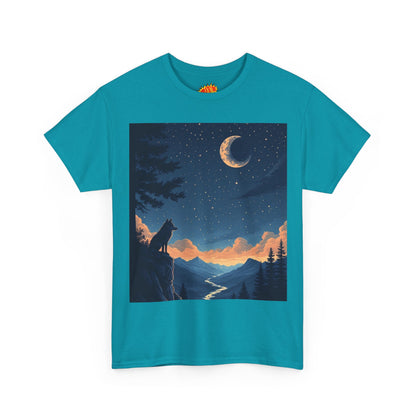 Wolf Silhouette with Sliver Moon Scene T-Shirt