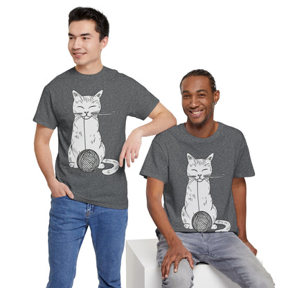 White Cat w/Yarn Ball Art Drawing Tee Shirt