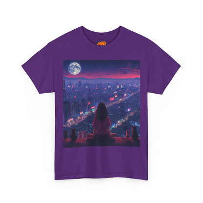 Anime City Neon Night Scene w/Girl & Cats T-Shirt