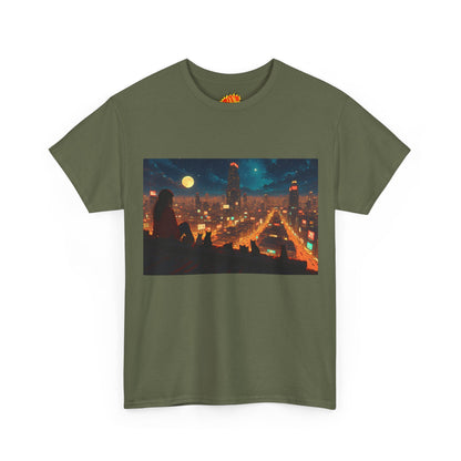 Anime Style Neon City Scene w/Girl & Cats T-Shirt