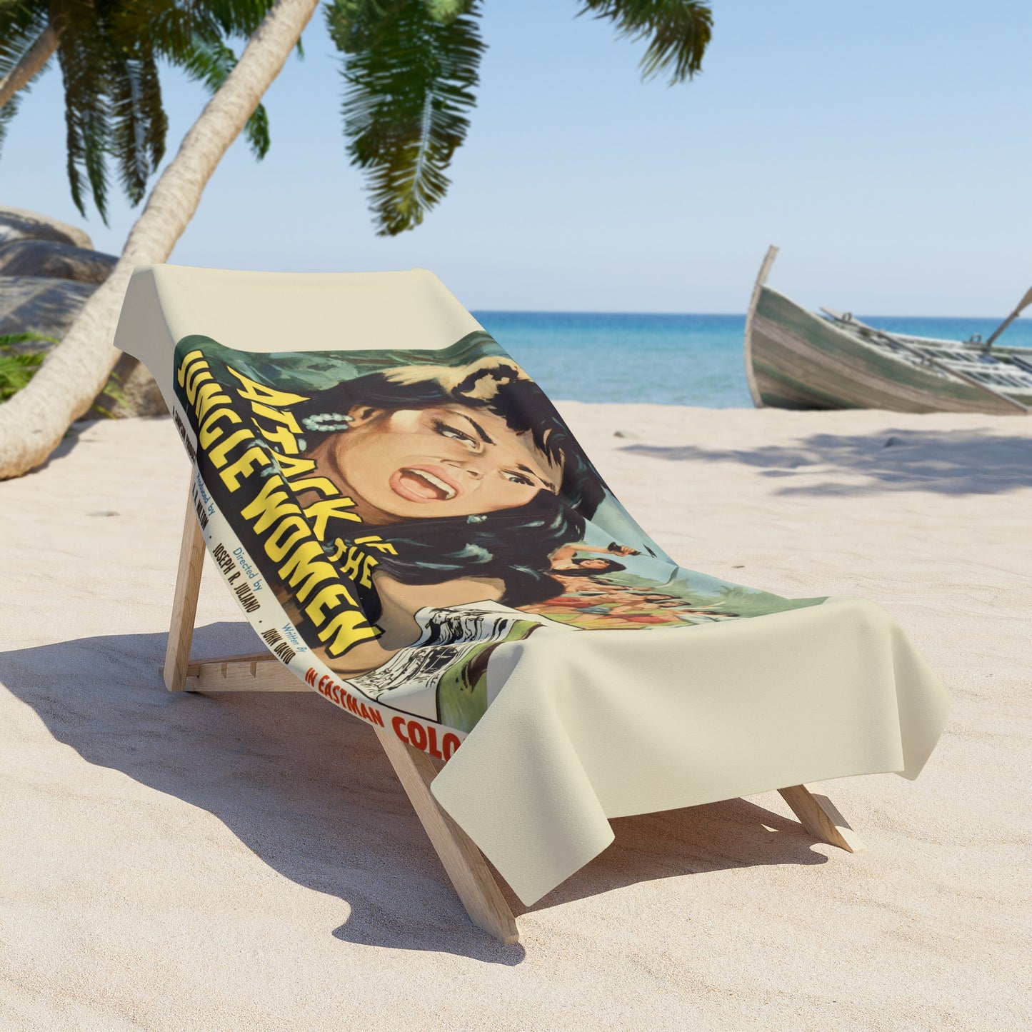 Attack of the Jungle Women Beach Towel | Retro Movie Poster Beach Towel