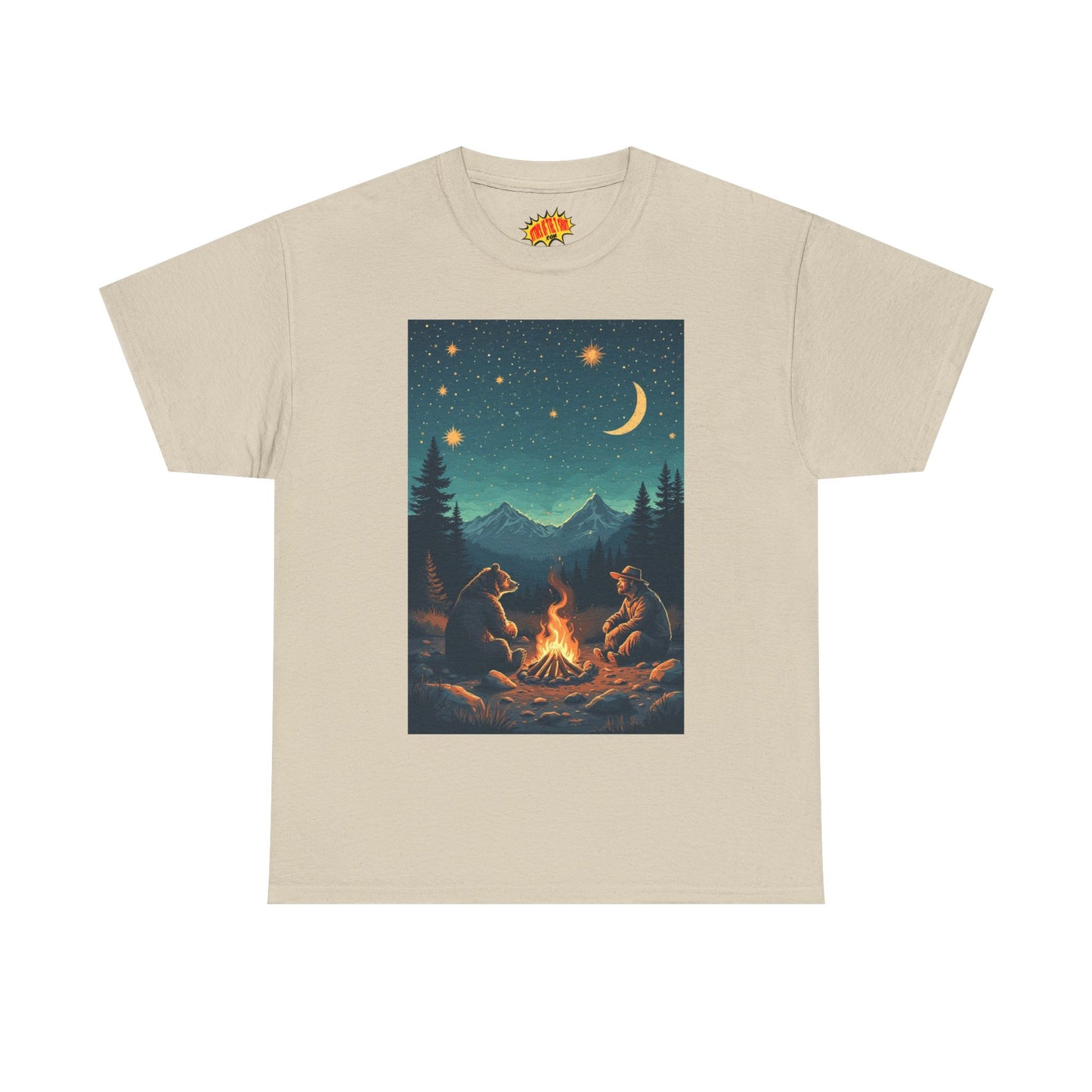 Mountain Man w/Bear Campfire Night Scene T-Shirt *Multiple Colors*