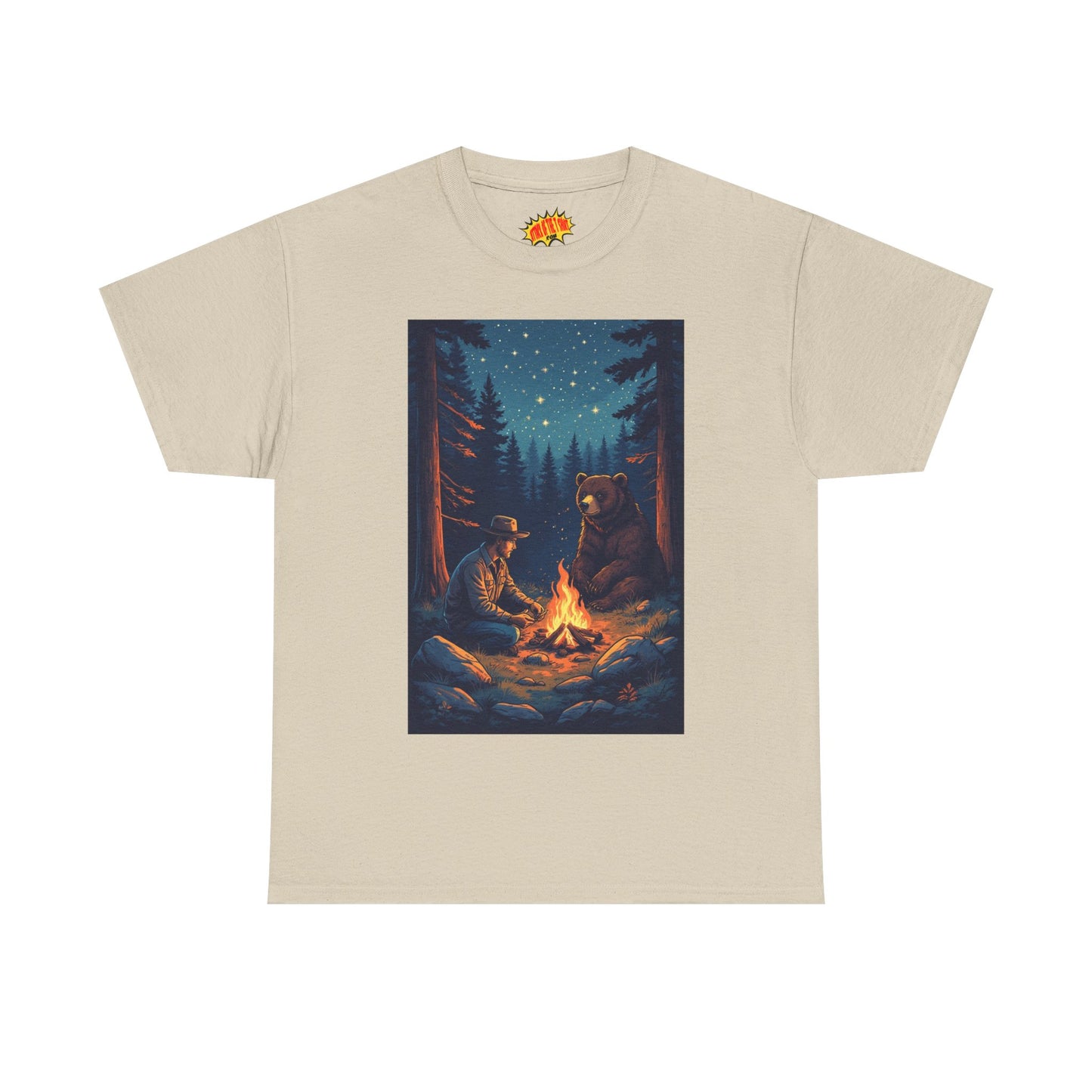 Cowboy w/ Brown Bear Campfire Scene T-Shirt *Multiple Colors*