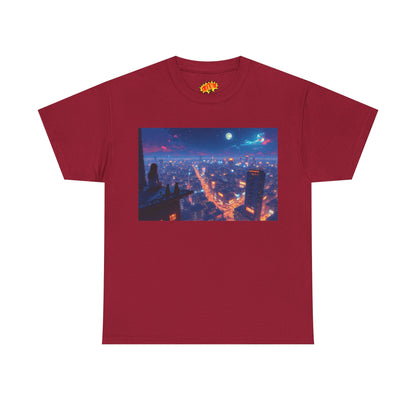 Nighttime Neon Anime Cityscape w/Cats T-Shirt