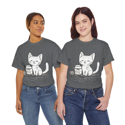 White Cat w/Takeout Yarn Art Tee Shirt