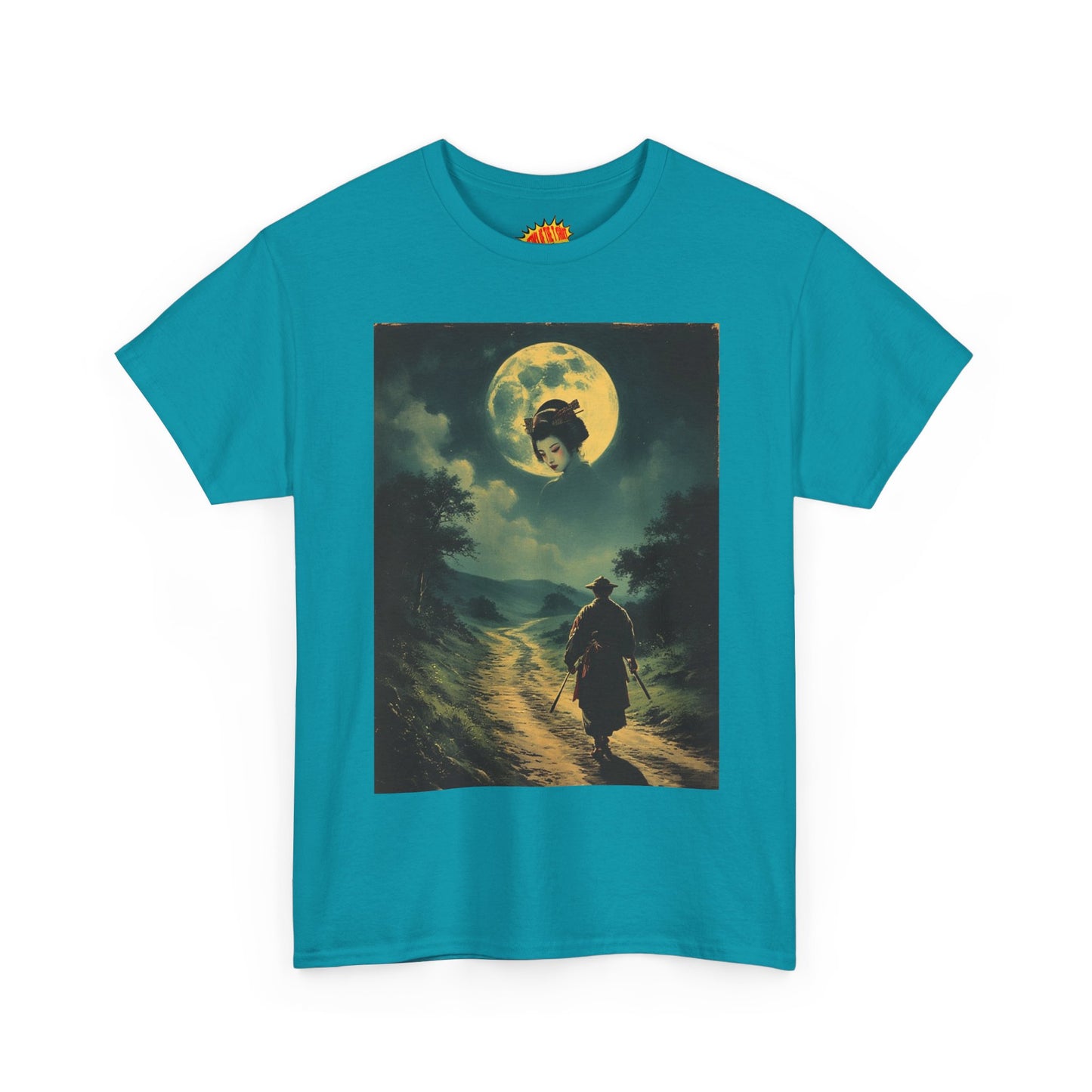 Travelling Samurai w/Moon Geisha Woman T-Shirt *Multiple Colors*