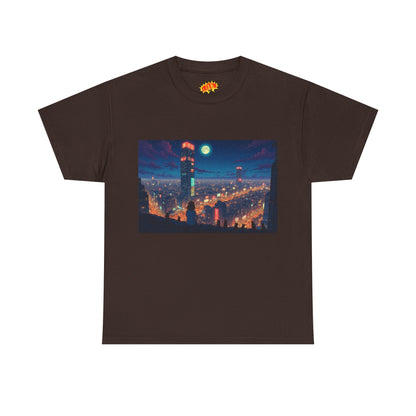 Neon Anime Style City Scene w/Girl & Cats T-Shirt