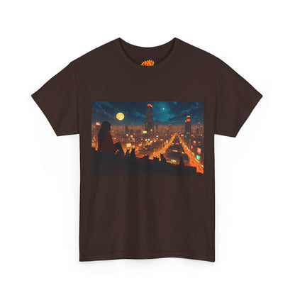 Anime Style Neon City Scene w/Girl & Cats T-Shirt