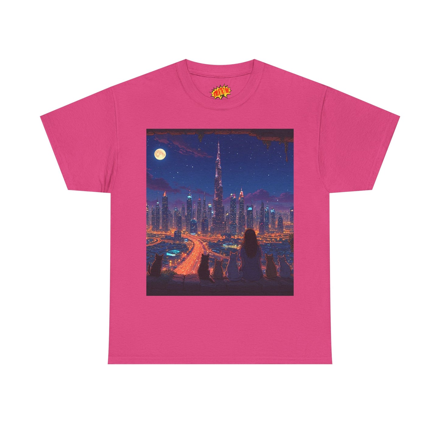 Cityscape Anime Night Scene w/Girl & Cats T-Shirt *Multiple Colors*