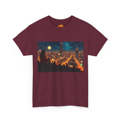 Anime Style Neon City Scene w/Girl & Cats T-Shirt