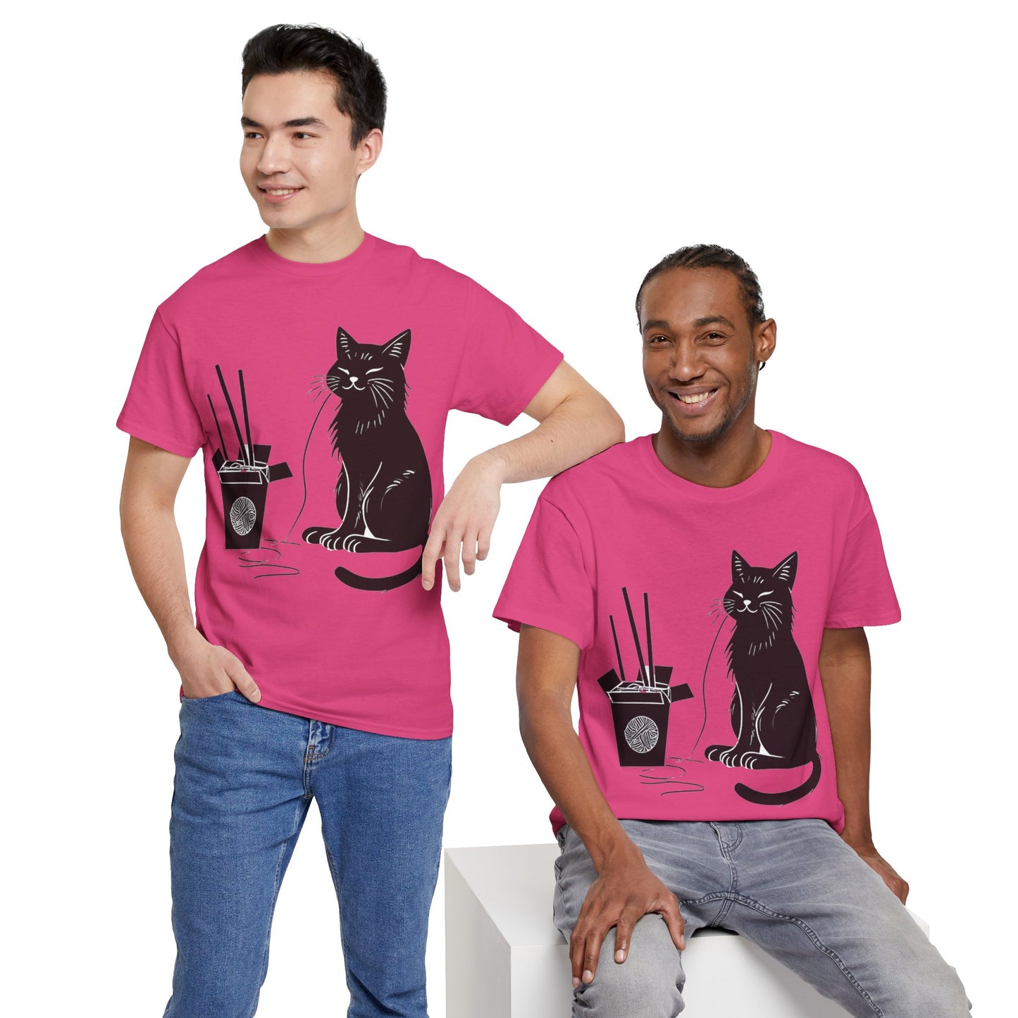 Black Cat w/Takeout Yarn Art Tee Shirt *Multiple Colors*