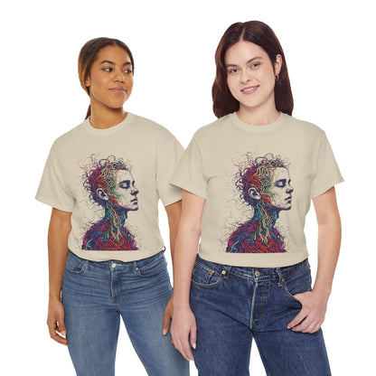 Multicolor Line Drawing Human Graphic Art Tee Shirt