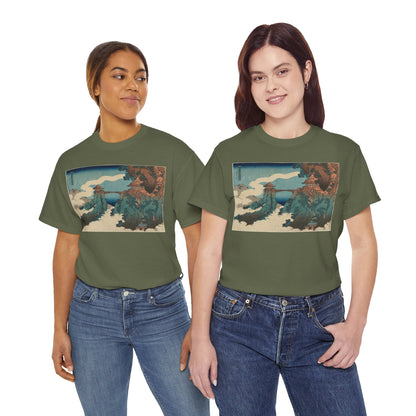 The Hanging-cloud Bridge by Katushika Hokusai - Heavy Cotton Tee *Dark Colors*