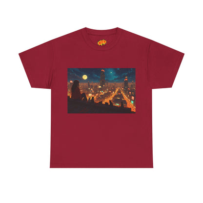 Anime Style Neon City Scene w/Girl & Cats T-Shirt