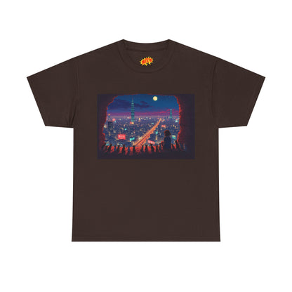 Anime Neon Cityscape Scene w/Cats T-Shirt