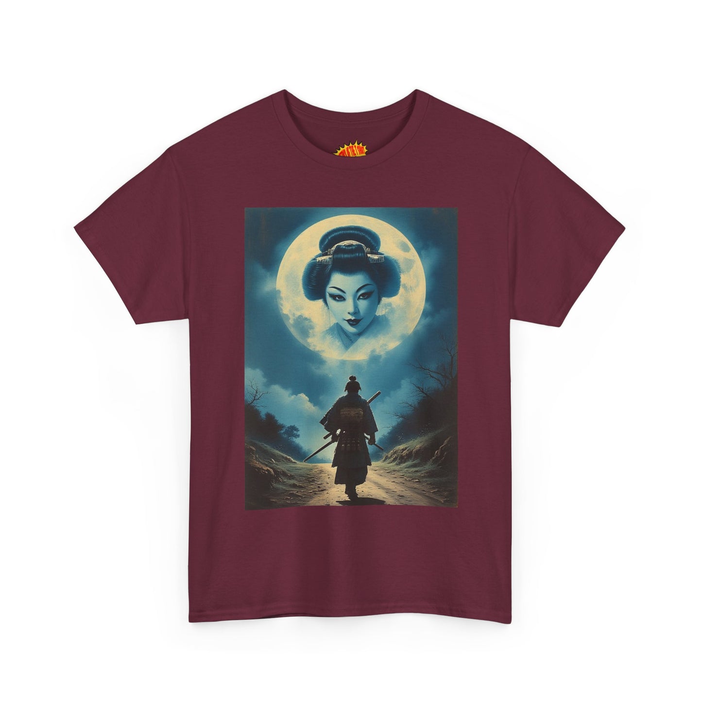 Walking Samurai w/Full Moon Geisha Woman T-Shirt *Multiple Colors*