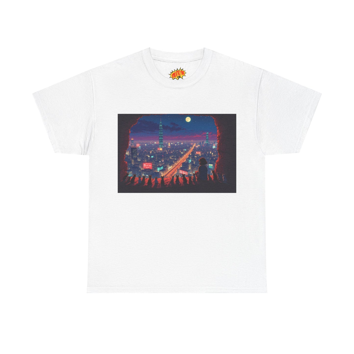 Anime Neon Cityscape Scene w/Cats T-Shirt *Multiple Colors*