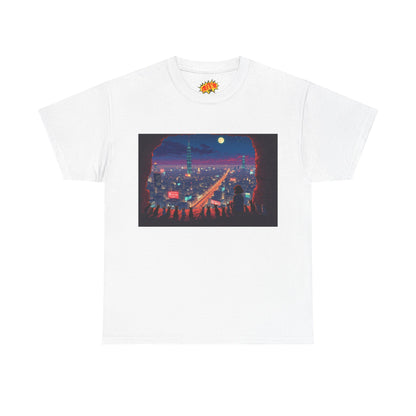 Anime Neon Cityscape Scene w/Cats T-Shirt