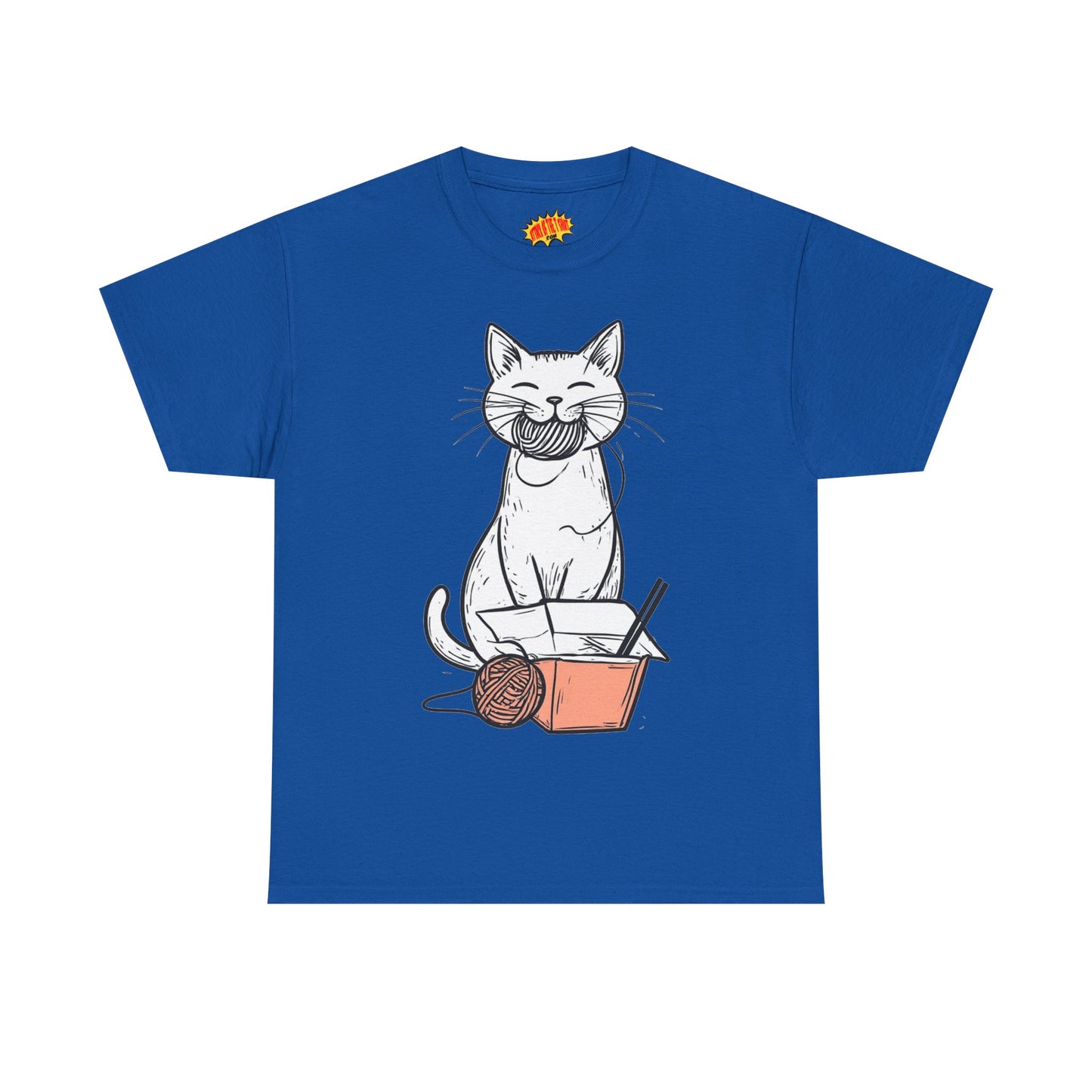 Cat w/Yarn Ball Takeout Art Tee Shirt *Multiple Colors*