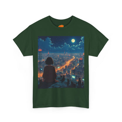 Neon City Anime Night Scene w/Girl & Cats T-Shirt