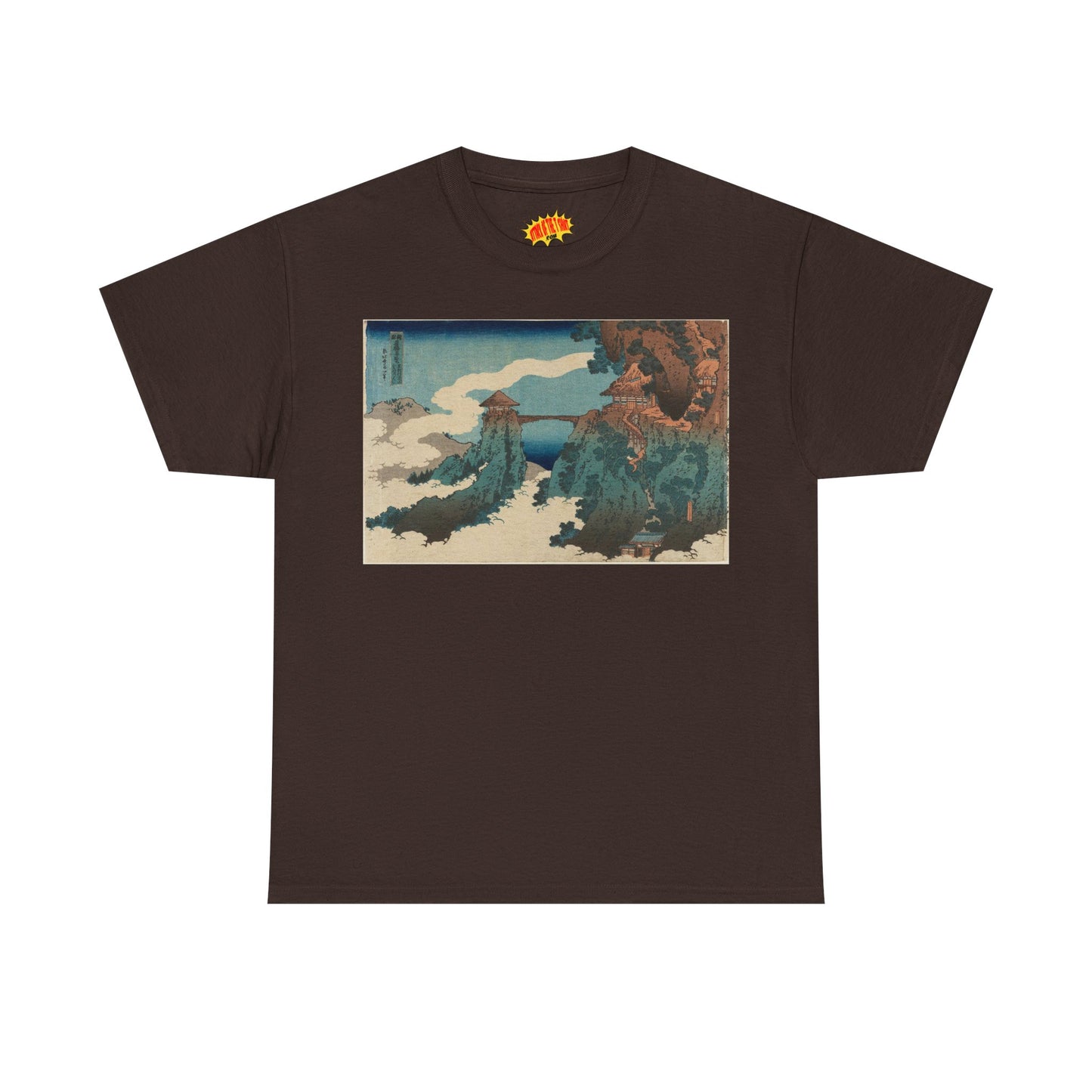 The Hanging-cloud Bridge by Katushika Hokusai - Heavy Cotton Tee *Dark Colors*