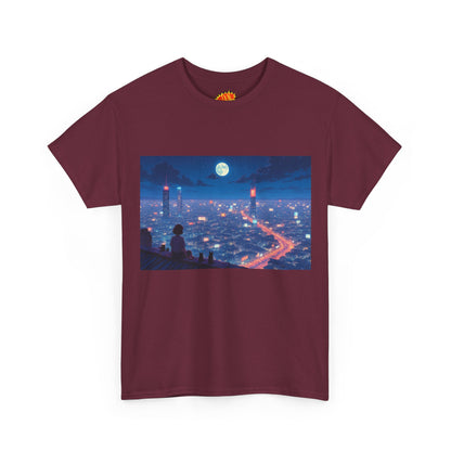 Anime Neon City Full Moon Scene w/Girl & Cats T-Shirt