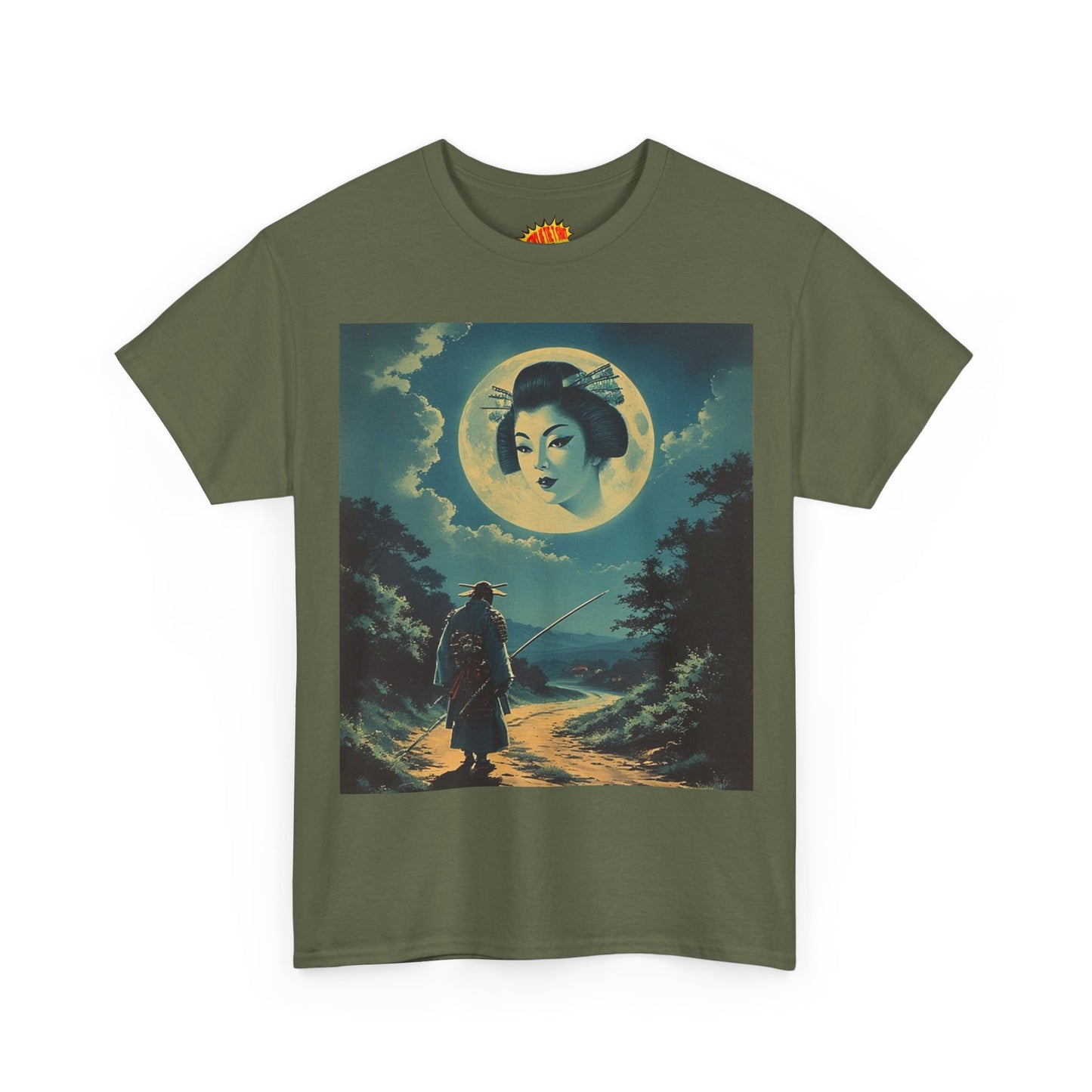 Travelling Samurai w/Full Moon Geisha Woman T-Shirt *Multiple Colors*