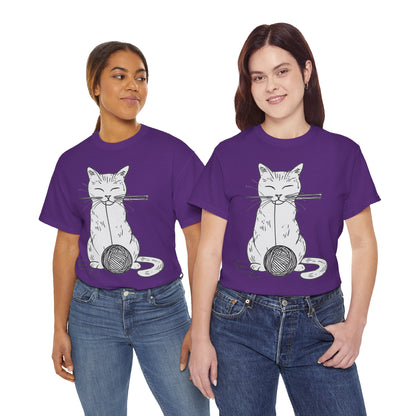 White Cat w/Yarn Ball Art Drawing Tee Shirt