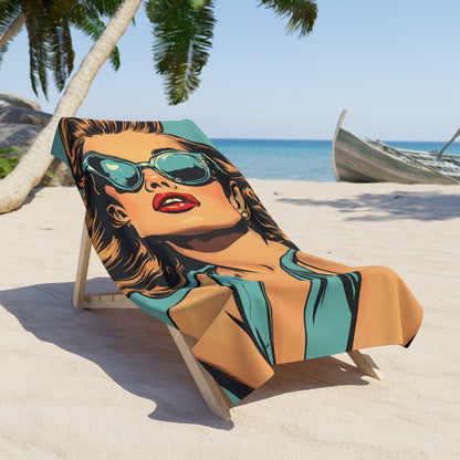 Retro Glamour Pop Art Beach Towel | Vintage Style Graphic Art Towel 2 Sizes