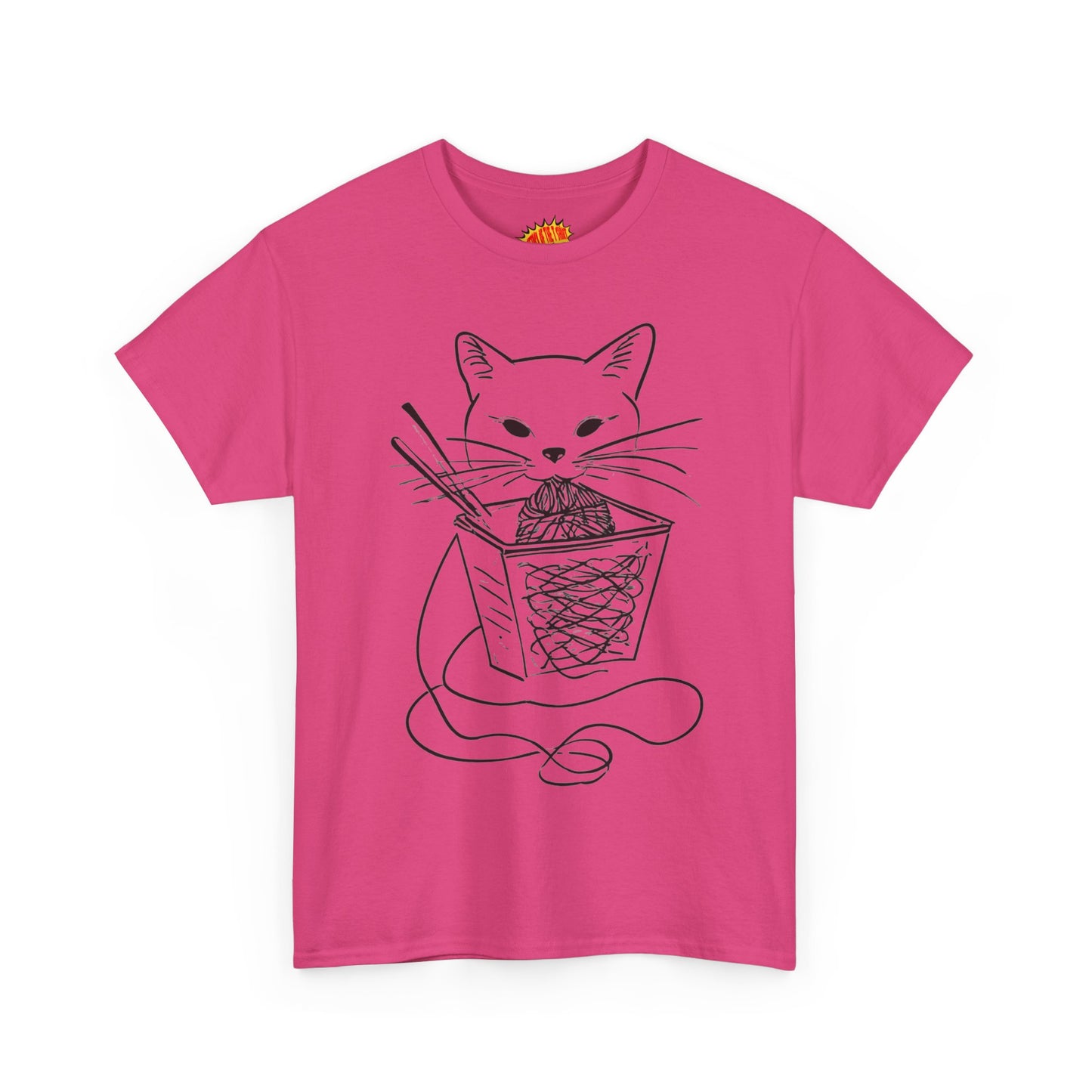 Cat w/Noodles Line Art Drawing Tee Shirt *Multiple Colors*